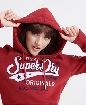 Superdry Real Originals Chainstitch Női Kapucnis Pulóver Piros | VKTHN7390